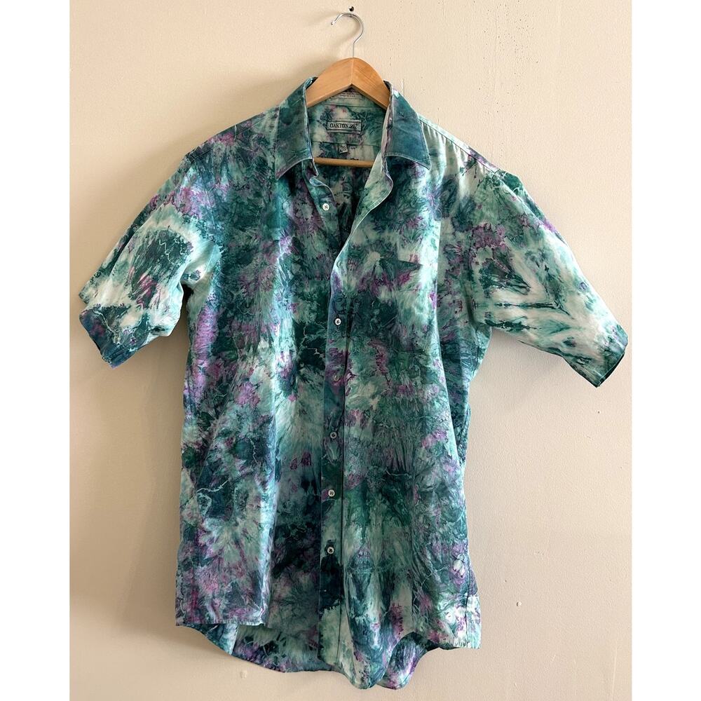 Vintage 80s 90s Green Purple White Tie-dye Mardi Gras Party Shirt Men's XXL 2XL